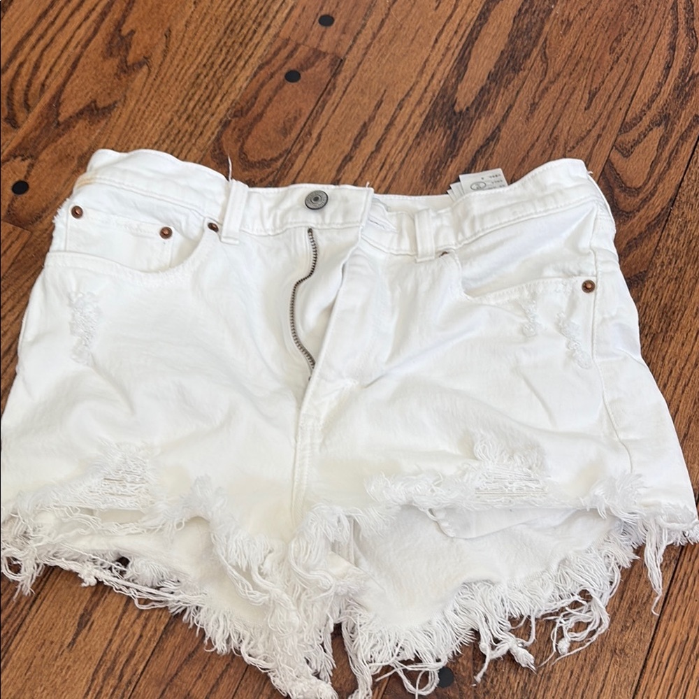 Abercrombie & Fitch White Jean Shorts Distressed Frayed